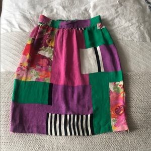 80s Vintage Colorblock Floral Pencil Skirt